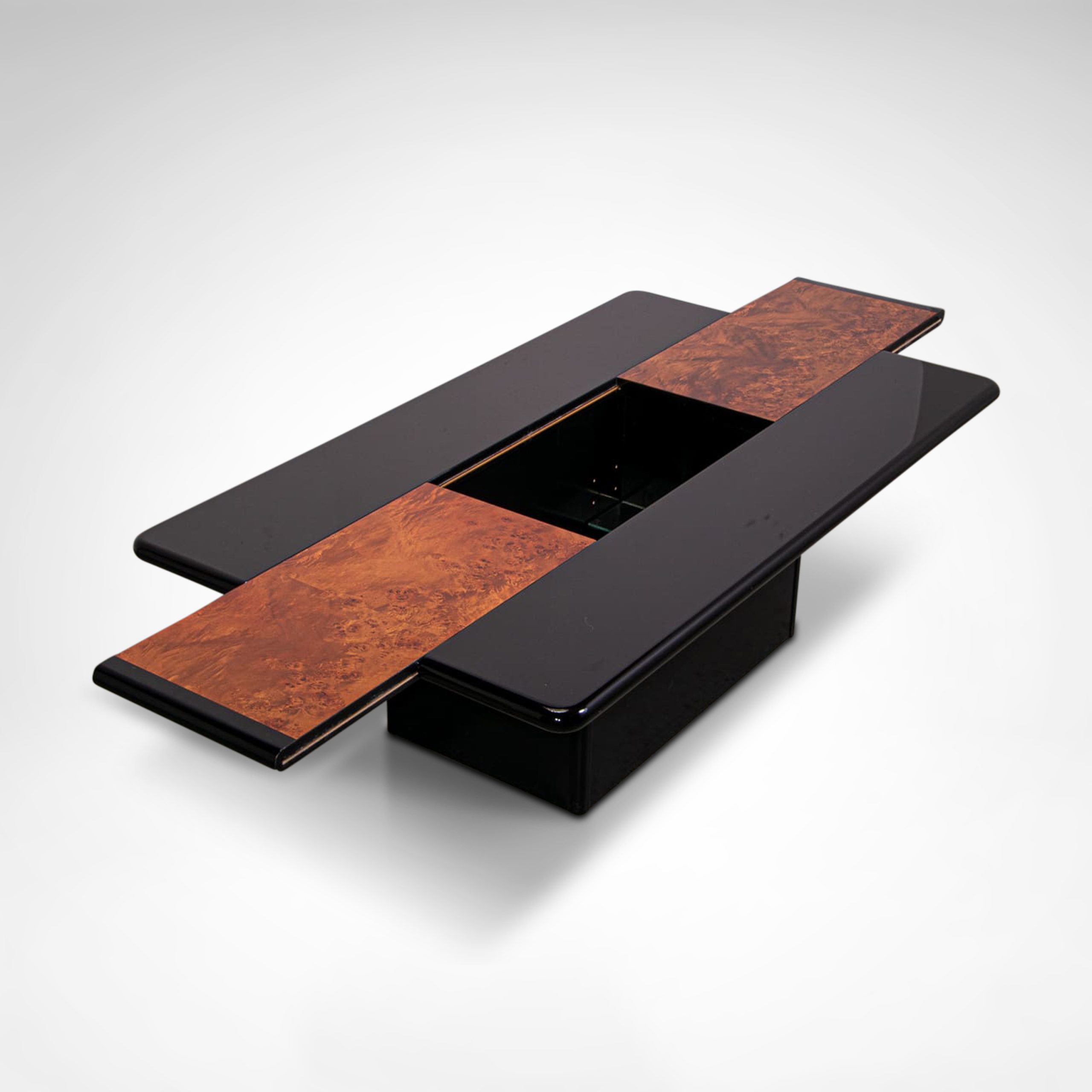 High-gloss-laquer-and-burl-veneer-hidden-bar-coffee-table-4