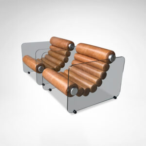 Hyaline leather and glass armchair by Fabio Lenci for Comfortline Italy 1960s, set of 2