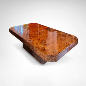 Burl wood coffee table with bar by Maison Lancel France 1980s
