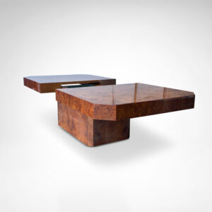 Burl wood coffee table with bar by Maison Lancel France 1980s