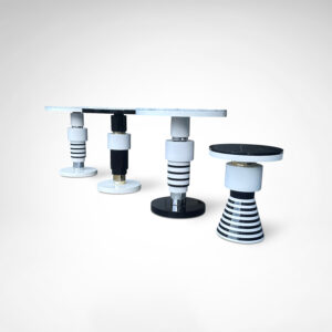 hand crafted side table of ceramic and marble in memphis style by Casalto 2020, set of 4