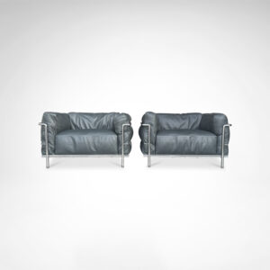 LC3 down cushions Y extra leather armchairs by Le Corbusier et al for Cassina 1990s, set of 2