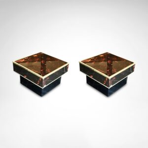 Side tables in burl wood and plexiglass by Eric Mavile for Jean-Claude Mahey France 1980s, set of 2