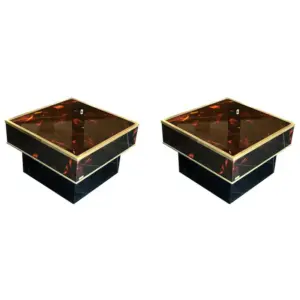 Side tables in burl wood and plexiglass by Eric Mavile for Jean-Claude Mahey France 1980s, set of 2