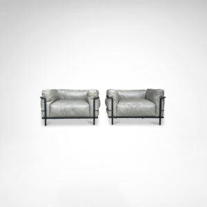 LC3 down cushions X scozia leather armchairs by Le Corbusier et al for Cassina NEW, set of 2