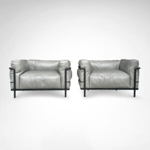 LC3 down cushions X scozia leather armchairs by Le Corbusier et al for Cassina NEW, set of 2